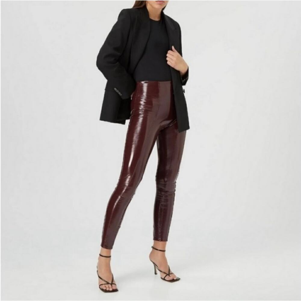 NWT Spanx Faux Patent Leather Burgundy Leggings Women’s Size‎ Small